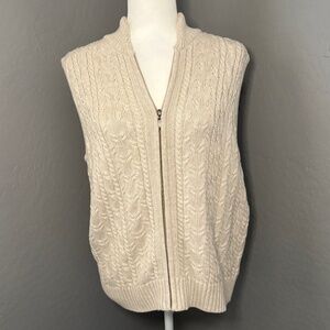 Pendelton Vest Ivory‎ Cable Knit Full Zip Sleeveless Size Large
